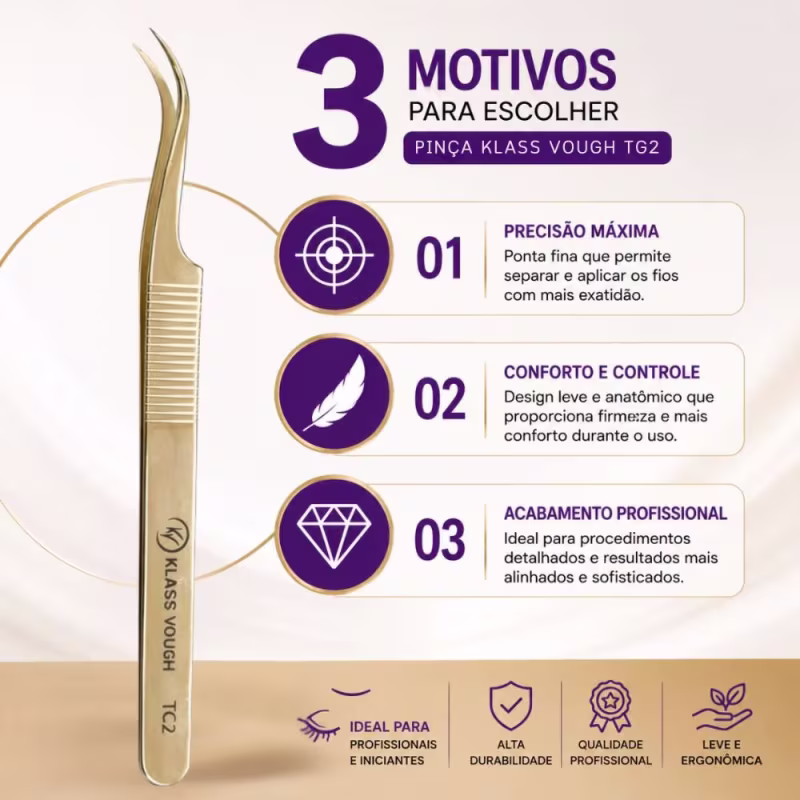 Pinça para Alongamento de Cílios Klass Vough Tg2