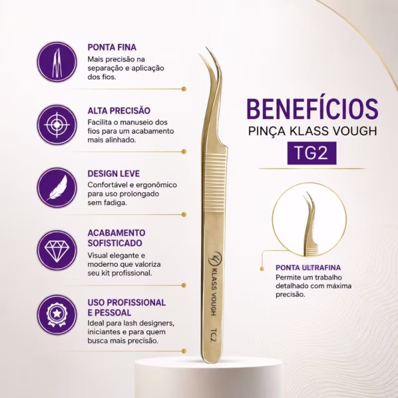 Pinça para Alongamento de Cílios Klass Vough Tg2