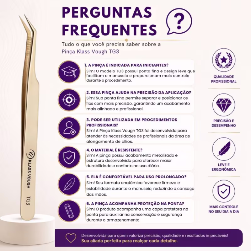 Pinça para Alongamento de Cílios Klass Vough Tg3