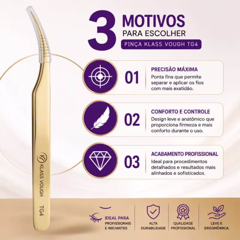 Pinça para Alongamento de Cílios Klass Vough Tg4