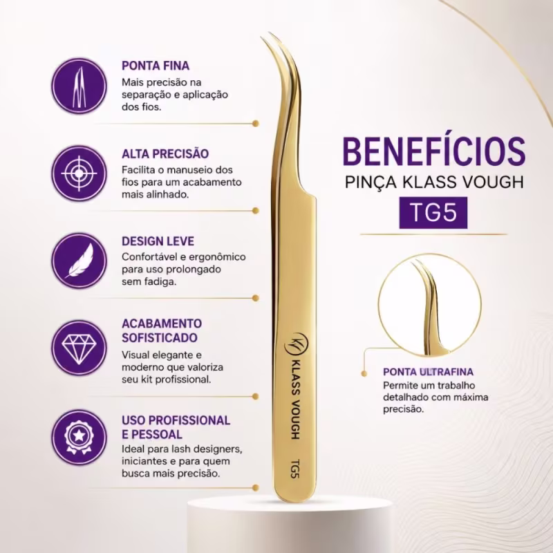 Pinça para Alongamento de Cílios Klass Vough Tg5