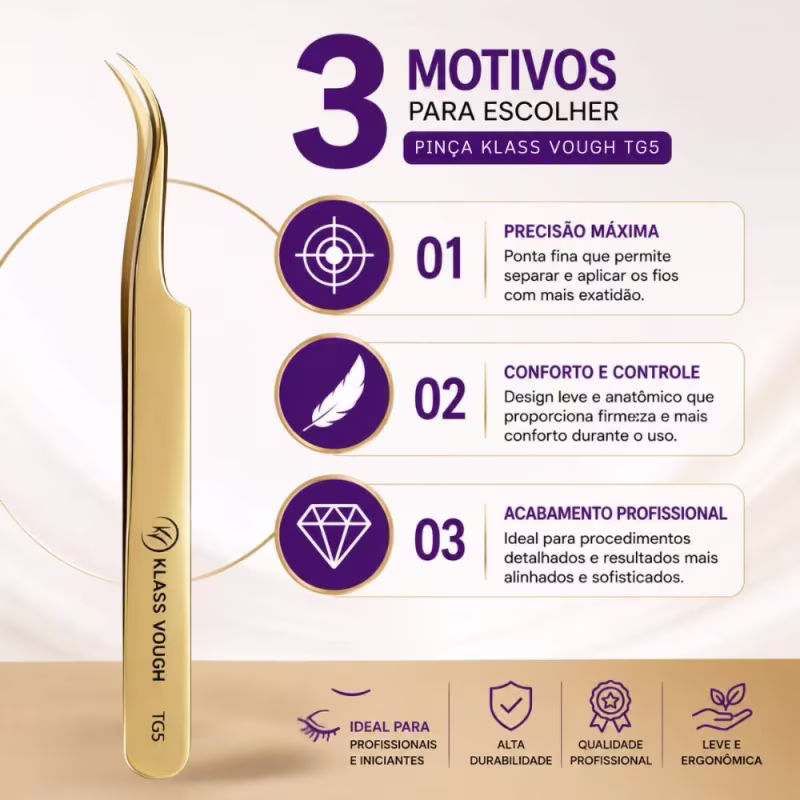 Pinça para Alongamento de Cílios Klass Vough Tg5