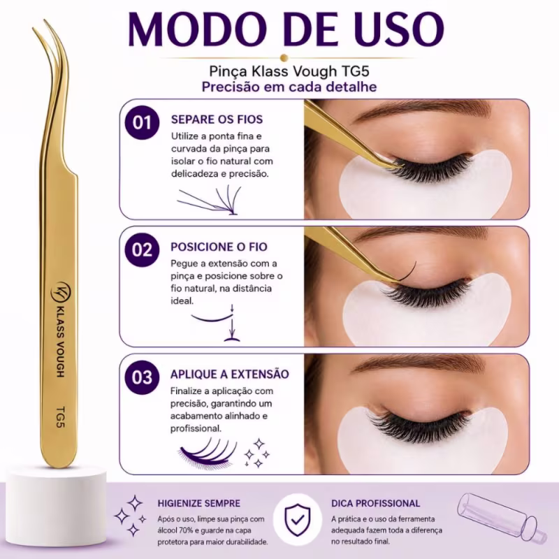 Pinça para Alongamento de Cílios Klass Vough Tg5