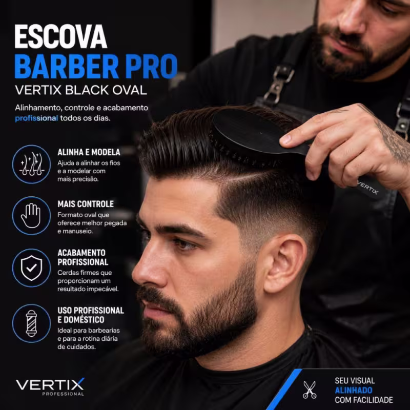 Escova Barber Pro Vertix Black Oval Cód:1093