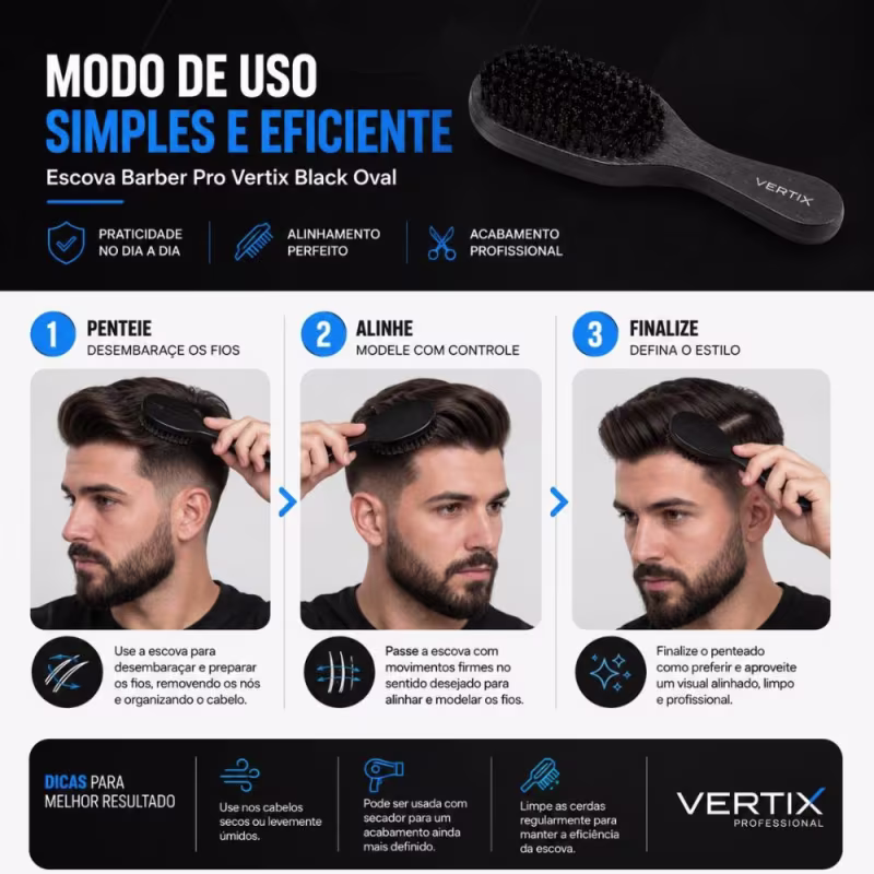 Escova Barber Pro Vertix Black Oval Cód:1093