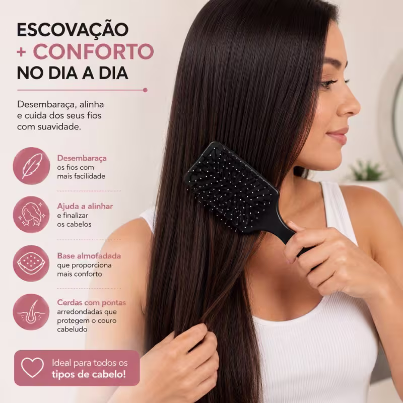 Escova Quadrada Almofadada Santa Clara Preta