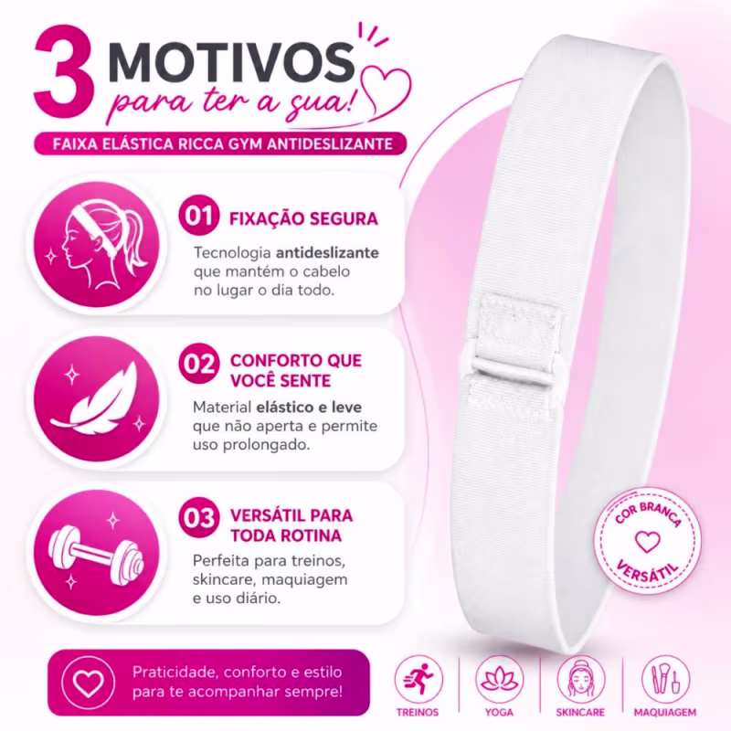 Faixa Elástica Para Cabelo Ricca Gym Antideslizante White Cód.1046