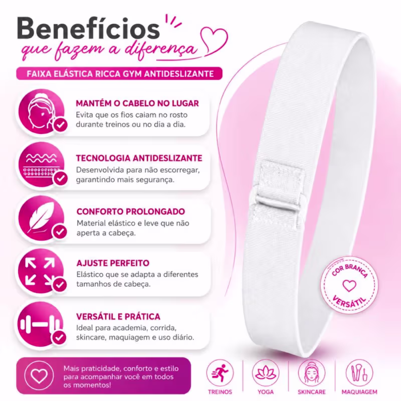 Faixa Elástica Para Cabelo Ricca Gym Antideslizante White Cód.1046