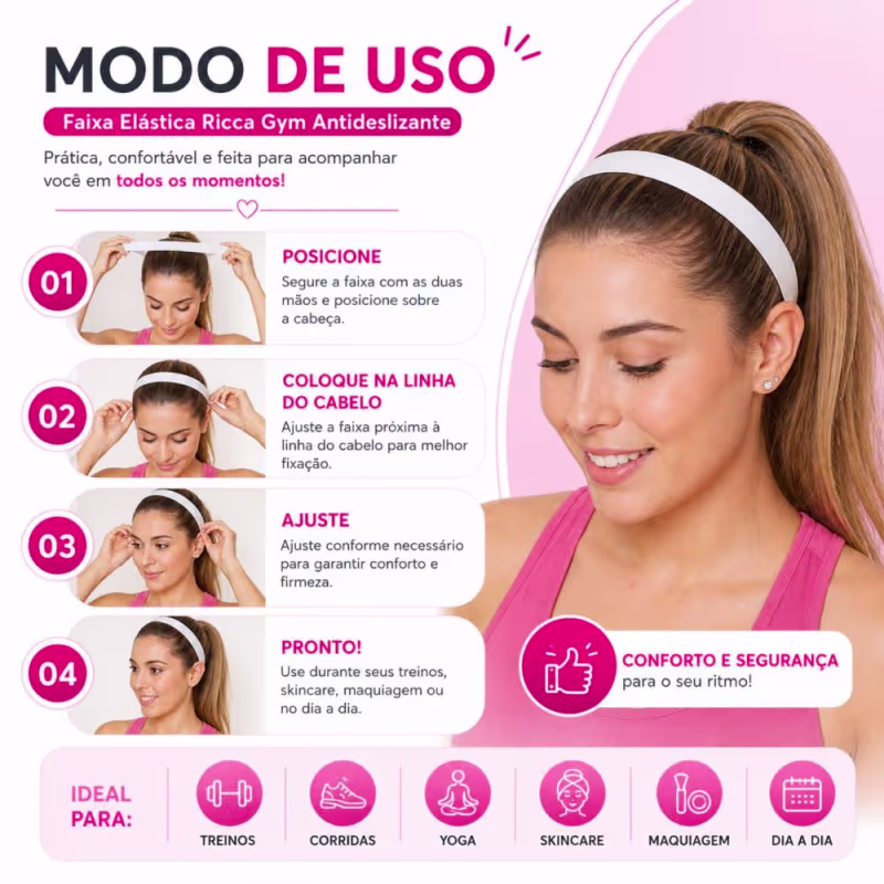 Faixa Elástica Para Cabelo Ricca Gym Antideslizante White Cód.1046