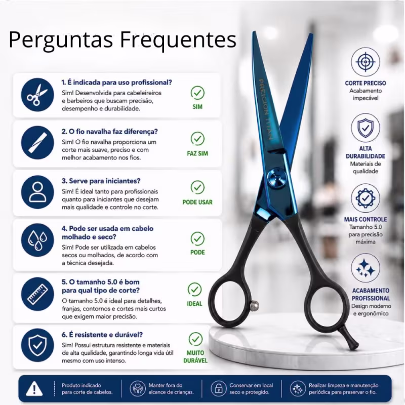 Tesoura Profissional Mega Precision Classica Titan Fio Navalha 5.0 P16b-50