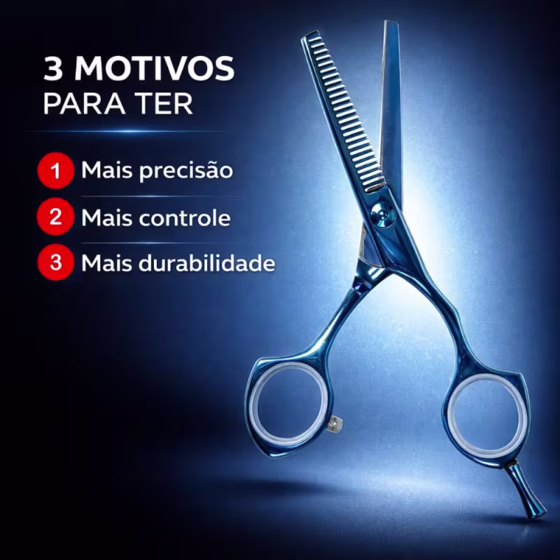 Tesoura Profissional Dentada Mega Kasho Blue Titanium Fio Navalha 5.5 K5360d-55