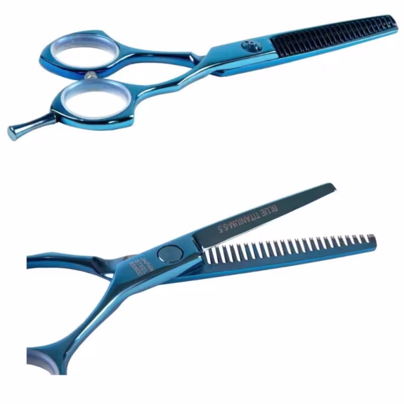 Tesoura Profissional Dentada Mega Kasho Blue Titanium Fio Navalha 5.5 K5360d-55