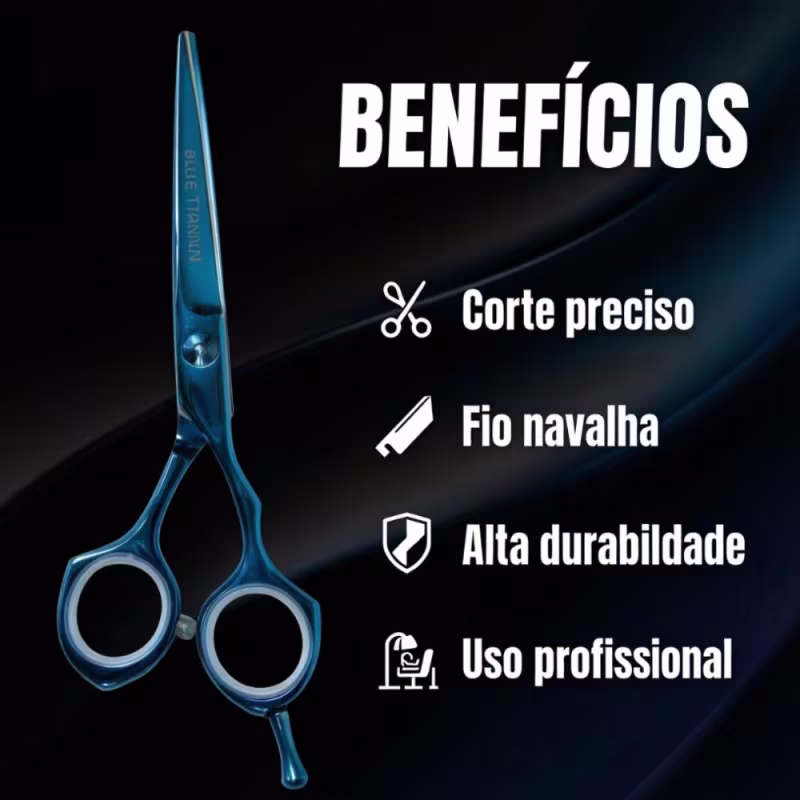 Tesoura Profissional Mega Kasho Blue Titanium Fio Navalha 6 K5360-6