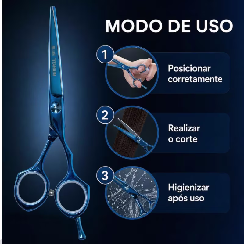 Tesoura Profissional Mega Kasho Blue Titanium Fio Navalha 6 K5360-6
