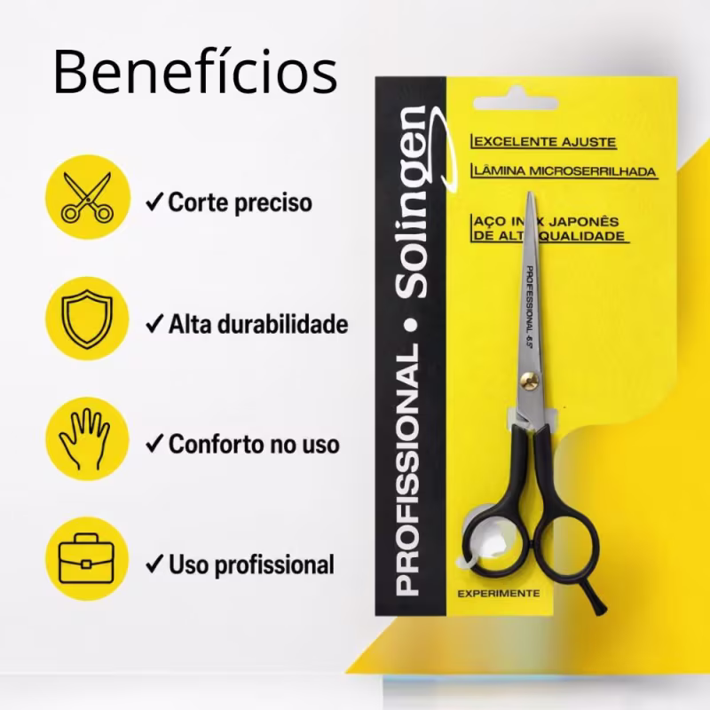 Tesoura Profissional Mega Solingen 6.5 Preta Profa65