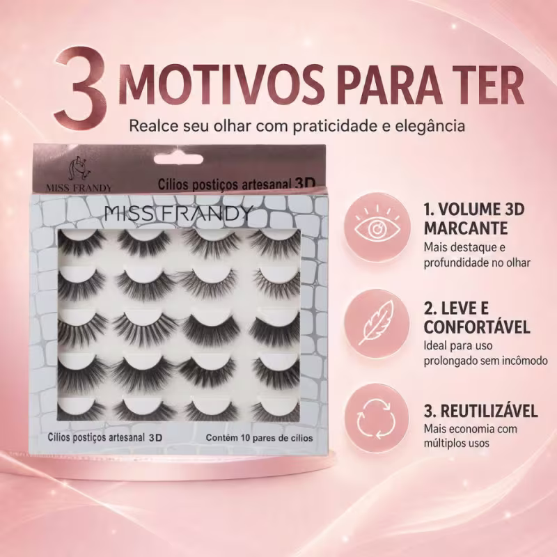 Cílios Postiços Artesanal 3d Miss Frandy 10 Pares C19-0101