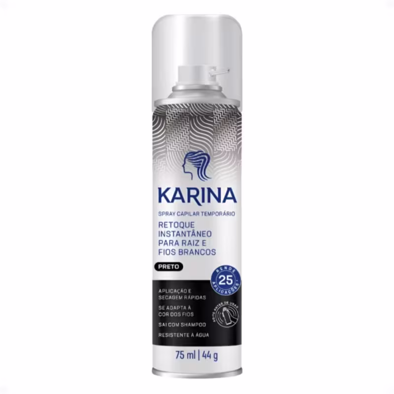 Retoque Capilar Temporário Karina Para Raiz e Fios Brancos 75ml Preto