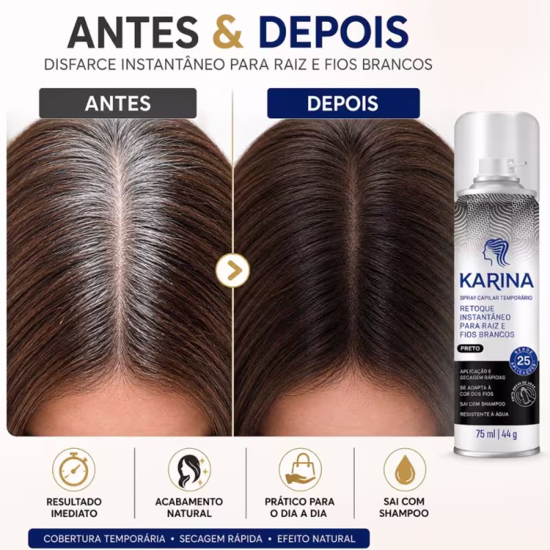 Retoque Capilar Temporário Karina Para Raiz e Fios Brancos 75ml Castanho