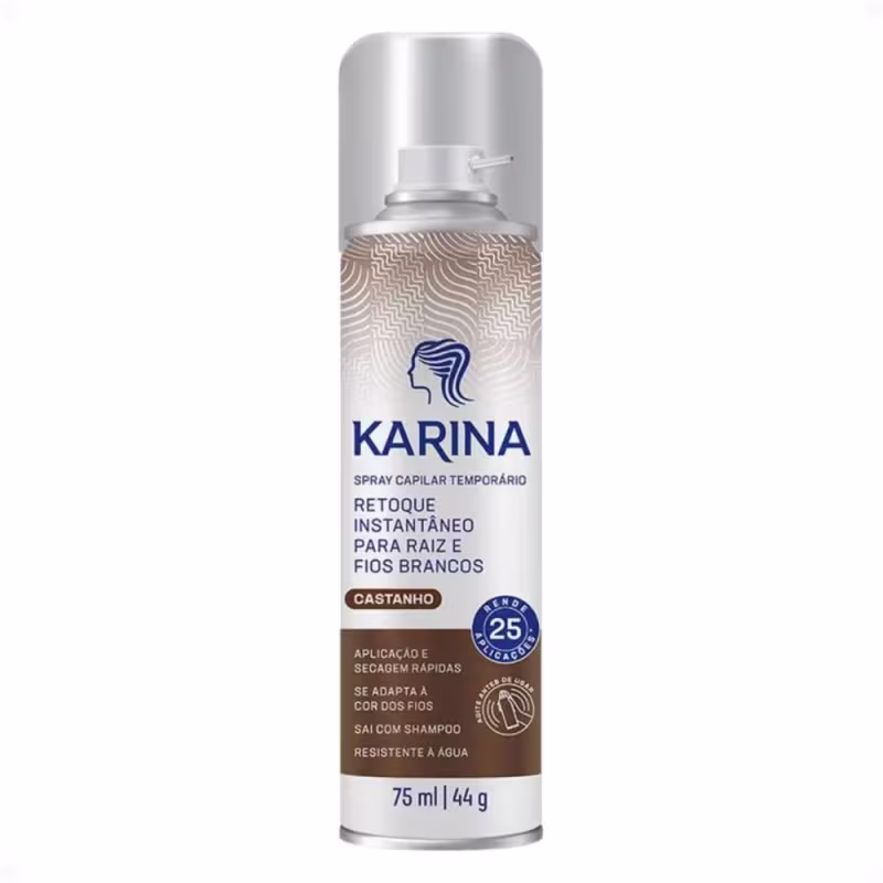 Retoque Capilar Temporário Karina Para Raiz e Fios Brancos 75ml Castanho