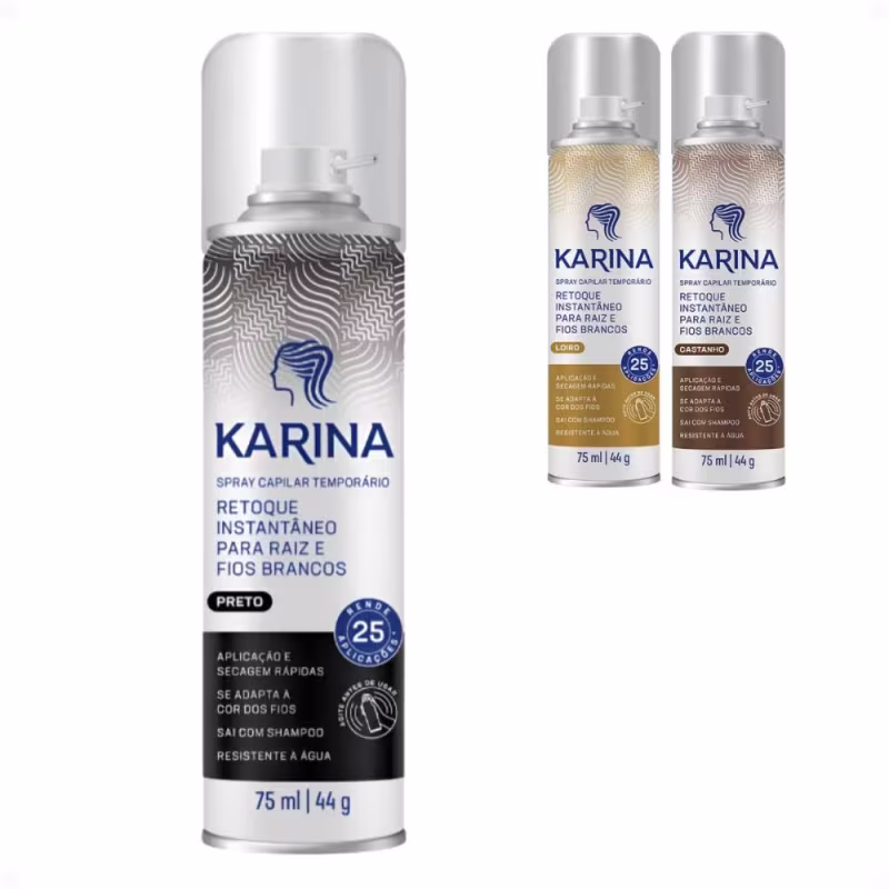 Retoque Capilar Temporário Karina Para Raiz e Fios Brancos 75ml Castanho