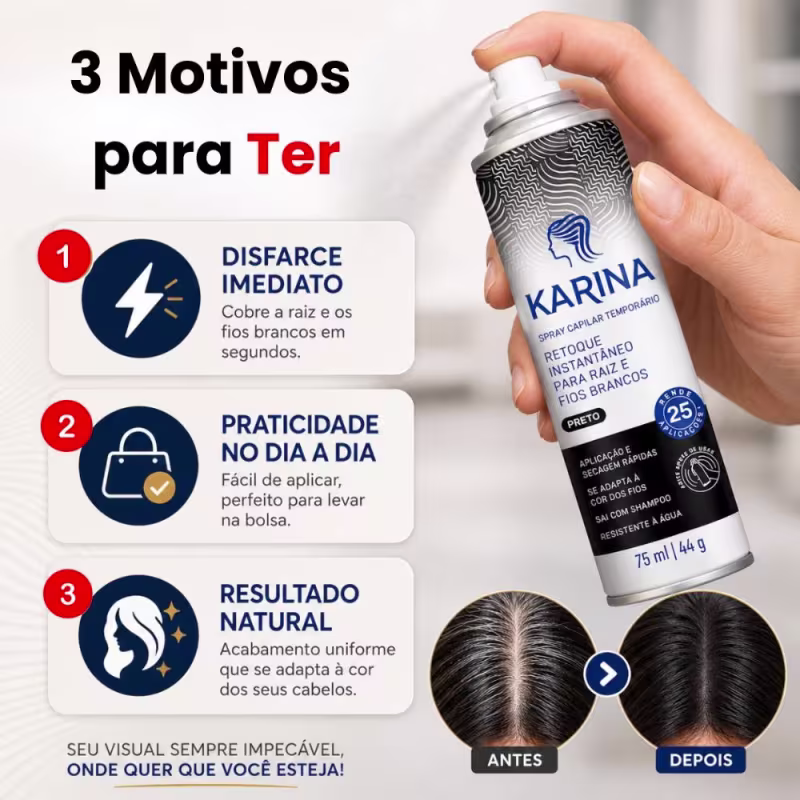 Retoque Capilar Temporário Karina Para Raiz e Fios Brancos 75ml Castanho