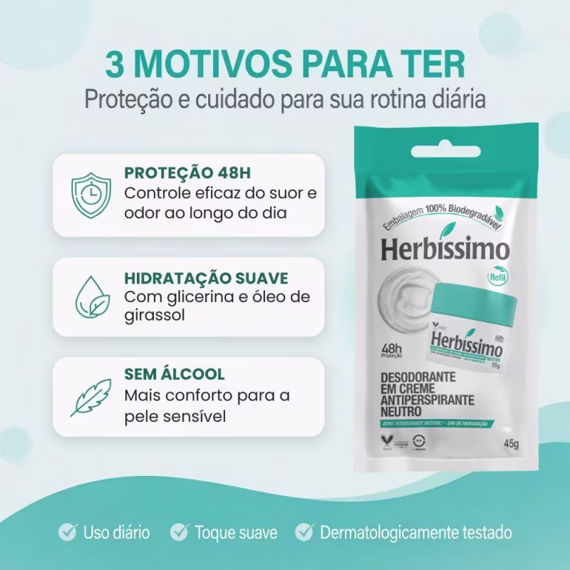 Kit Herbíssimo Refil Neutro: 6 Desodorantes Cremes Antiperspirantes 45g