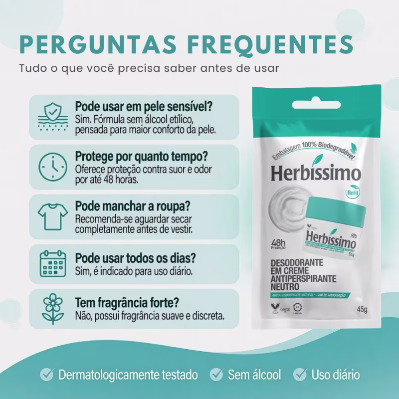Kit Herbíssimo Refil Neutro: 12 Desodorantes Cremes Antiperspirantes 45g