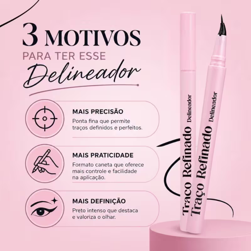 Delineador Jasmyne Traço Refinado Preto Js21001