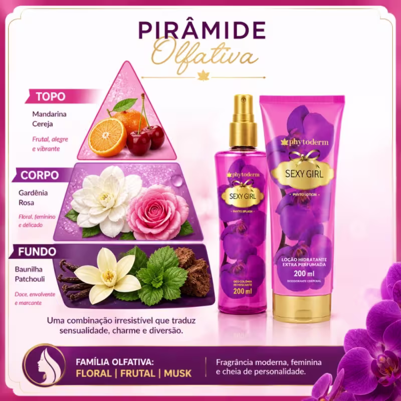 Kit Phytoderm Sexy Girl: Body Splah Colônia, Hidratante e Sacola