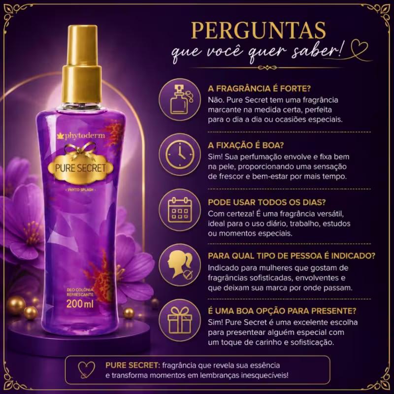 Kit Phytoderm: 3 Body Splash Deo Colônia Pure Secret 200ml