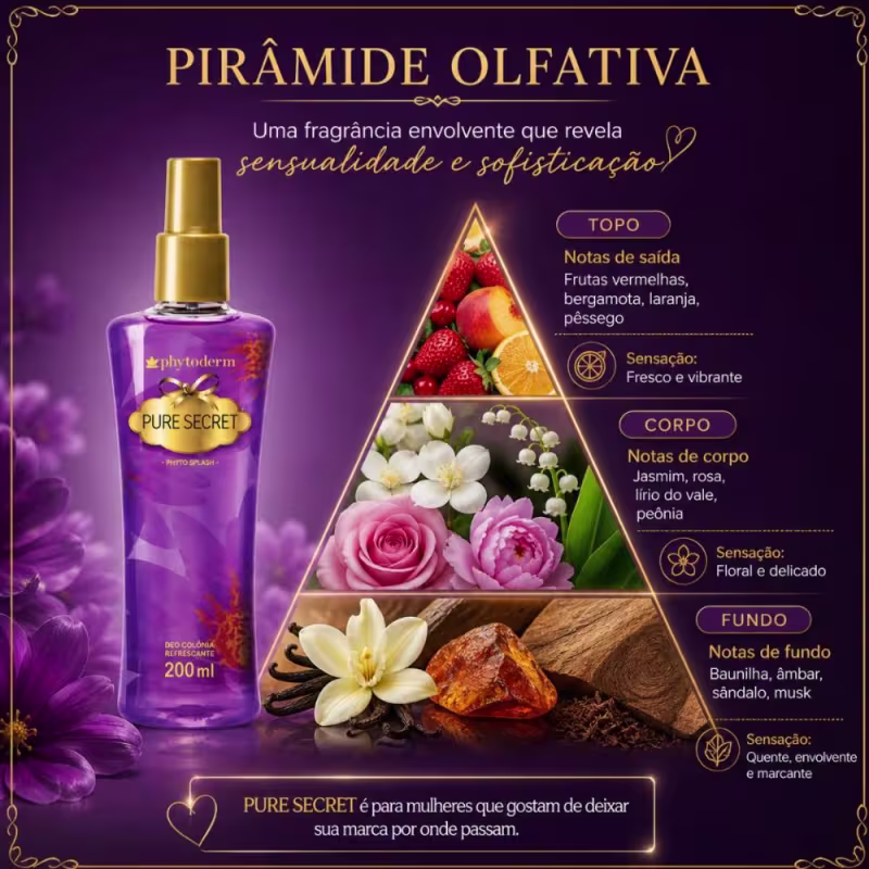 Kit Phytoderm: 3 Body Splash Deo Colônia Pure Secret 200ml