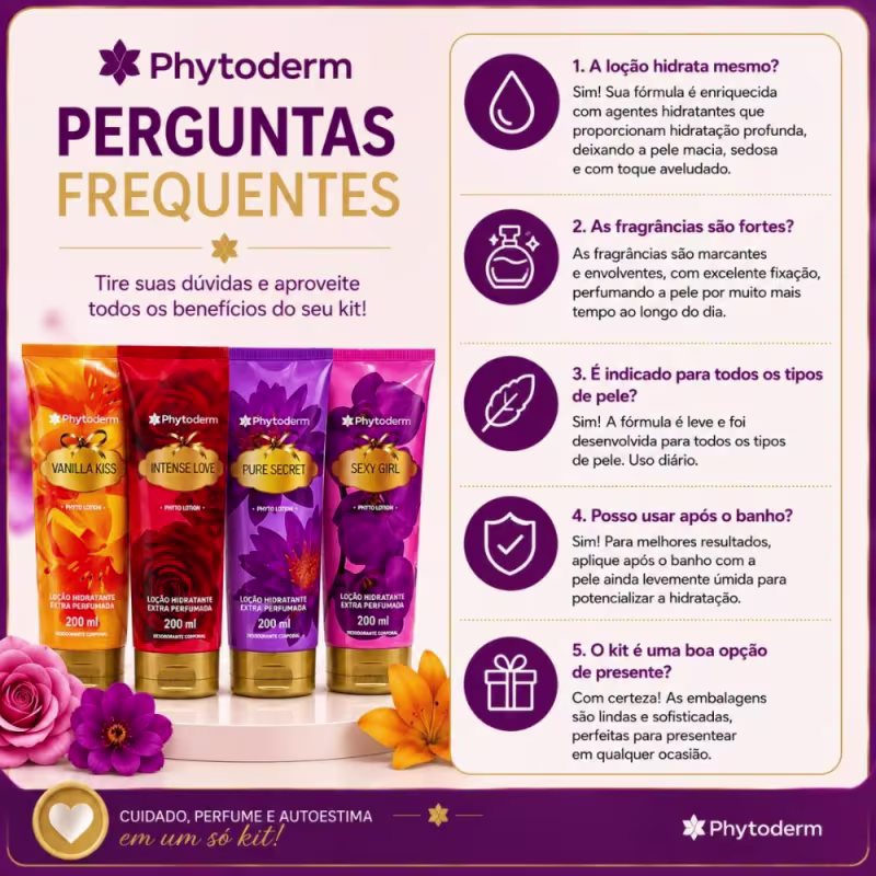 Kit Presente Phytoderm Loção Hidratante: Intense Love, Sexy Girl, Pure Secret e Vanilla Kiss 200ml