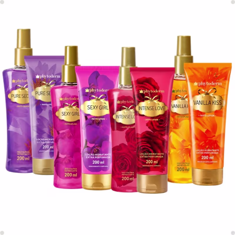 Kit Phytoderm Deo Colônia e Loção Hidratante: Intense Love, Sexy Girl, Pure Secret e Vanilla Kiss 200ml