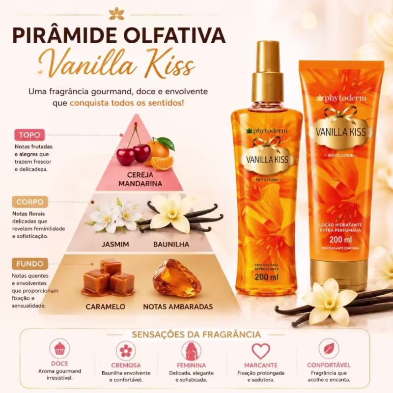 Kit Presente Phytoderm Vanilla Kiss: Body Splash Colônia, Hidratante
