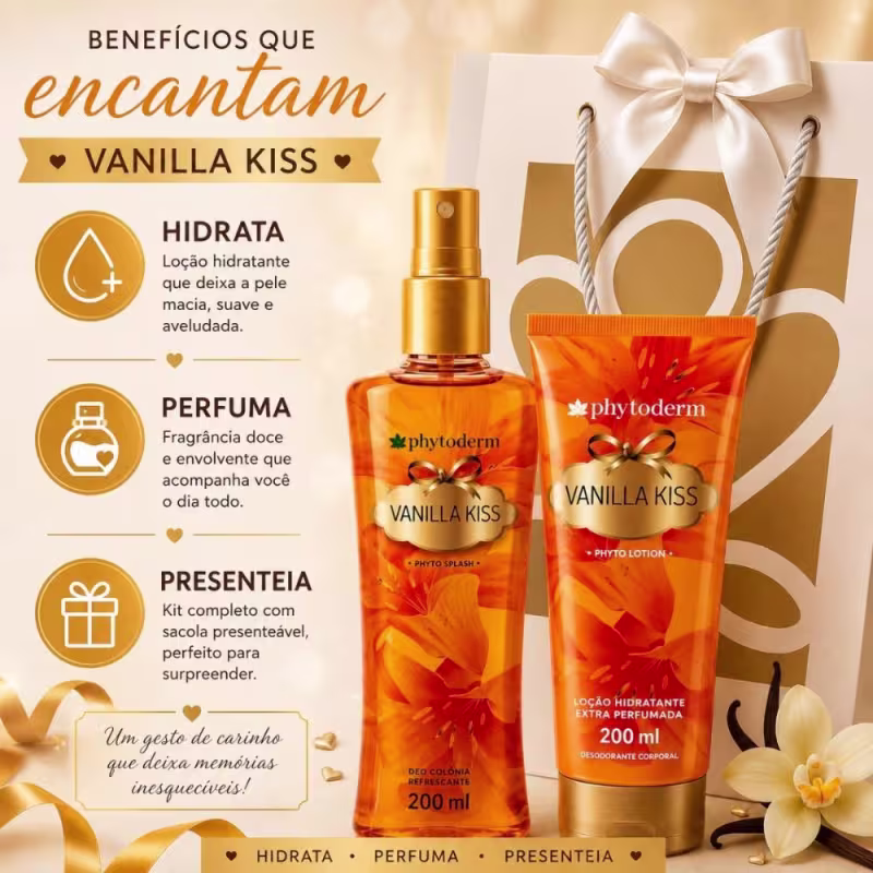 Kit Presente Phytoderm Vanilla Kiss: Body Splash Colônia, Hidratante