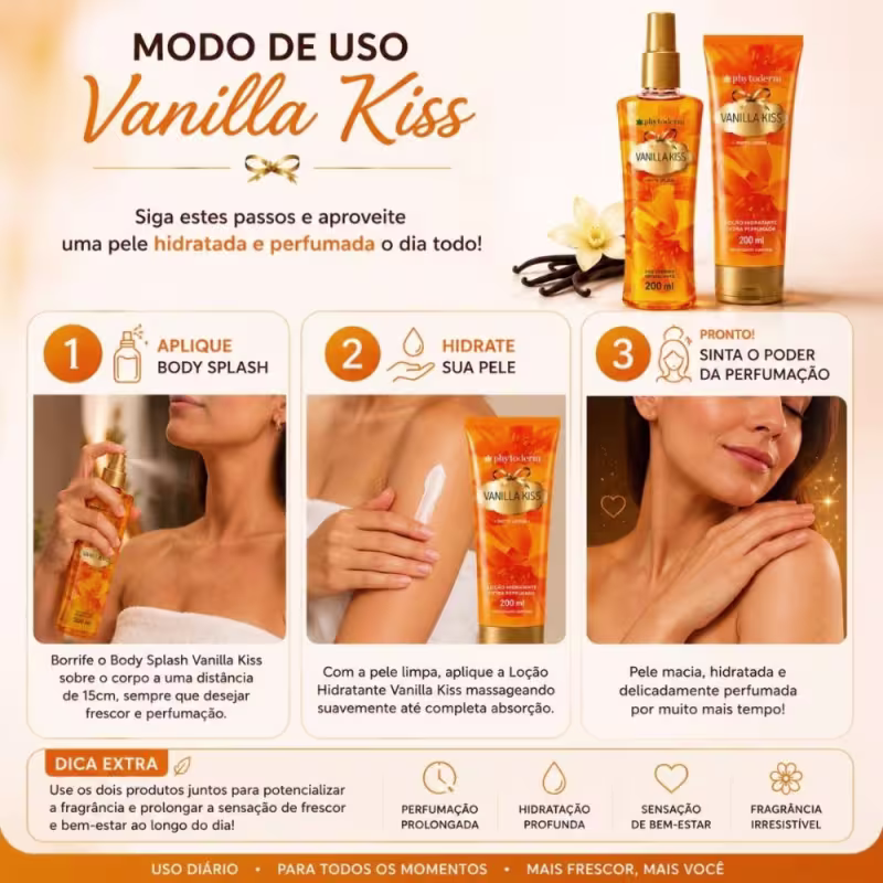 Kit Presente Phytoderm Vanilla Kiss: Body Splash Colônia, Hidratante