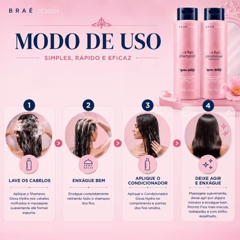 Kit Braé Stages by Bruna Tavares Gloss Hydra: Shampoo e Condicionador 250ml