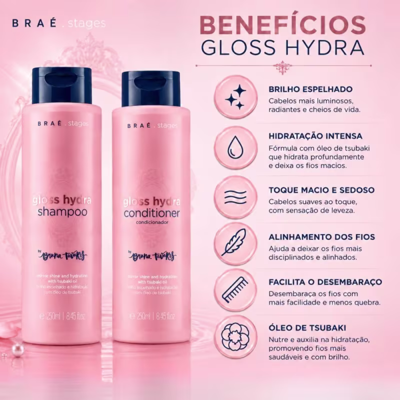 Kit Braé Stages by Bruna Tavares Gloss Hydra: Shampoo e Condicionador 250ml