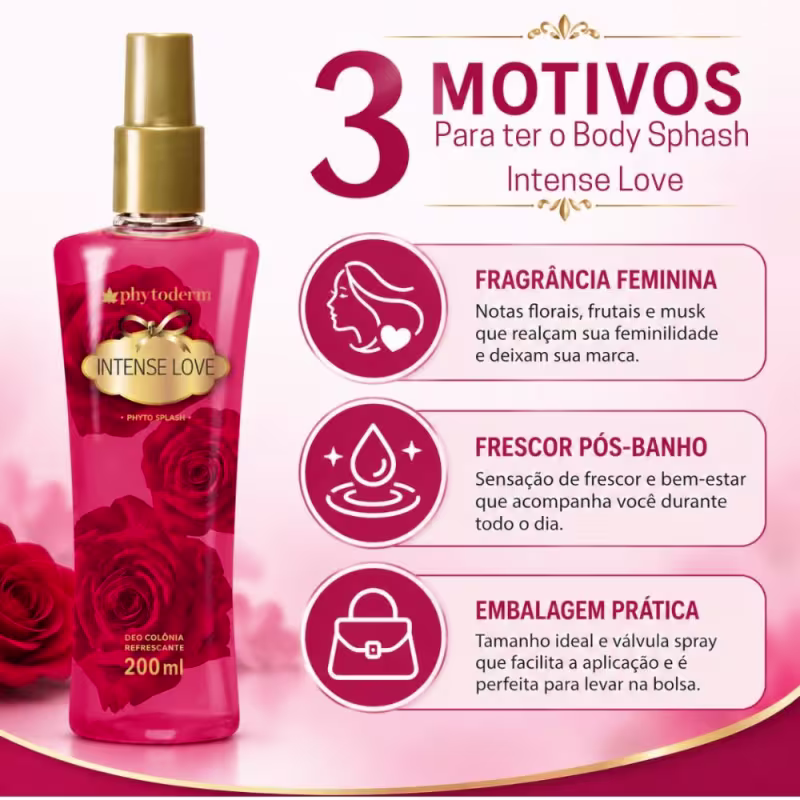 Kit Phytoderm Intense Love: 3 Body Spash Deo Colônia 200ml