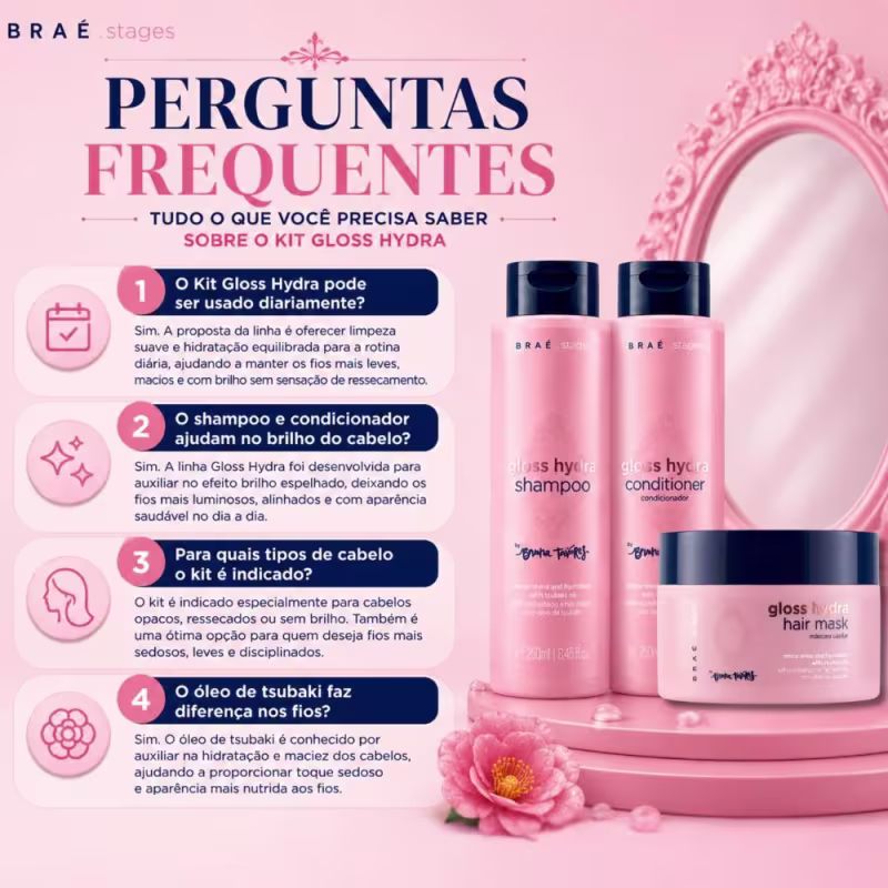 Kit Braé Stages by Bruna Tavares Gloss Hydra: Shampoo, Condicionador e Máscara