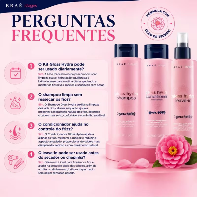 Kit Braé Stages by Bruna Tavares Gloss Hydra: Shampoo, Condicionador e Leave-In