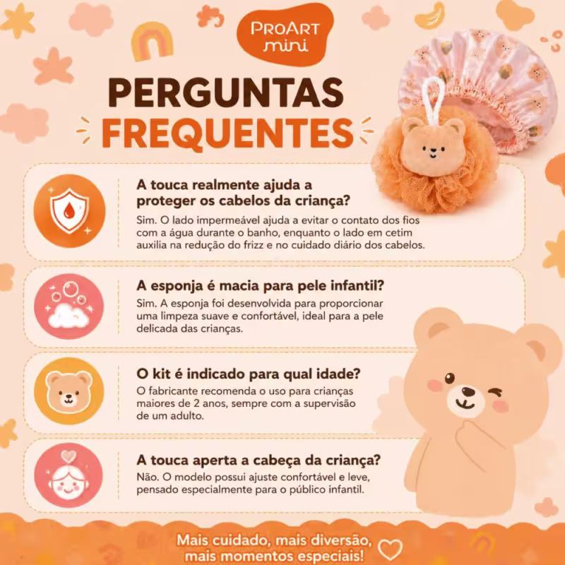 Kit Proart Mini Urso: Touca De Banho 2 Em 1 e Esponja de Banho