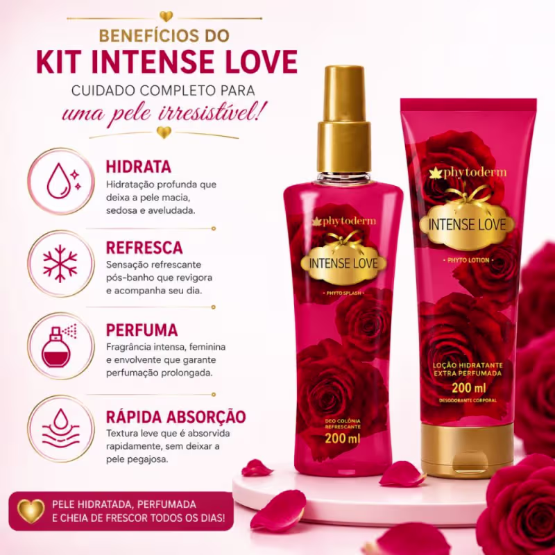Kit Presente Phytoderm Intense Love: Body Splash Colônia, Hidratante