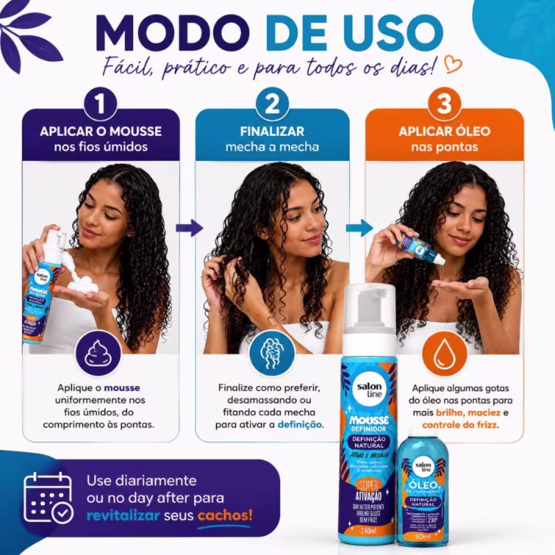 Kit Salon Line Definição Natural: Mousse Definidor 240ml e Óleo Capilar 50ml