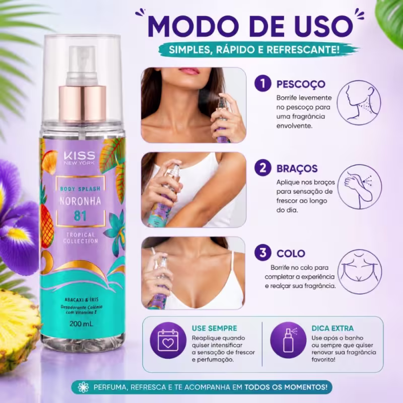 Body Splash Kiss Ny Tropical Collection Noronha 81 Abacaxi & Íris 200ml