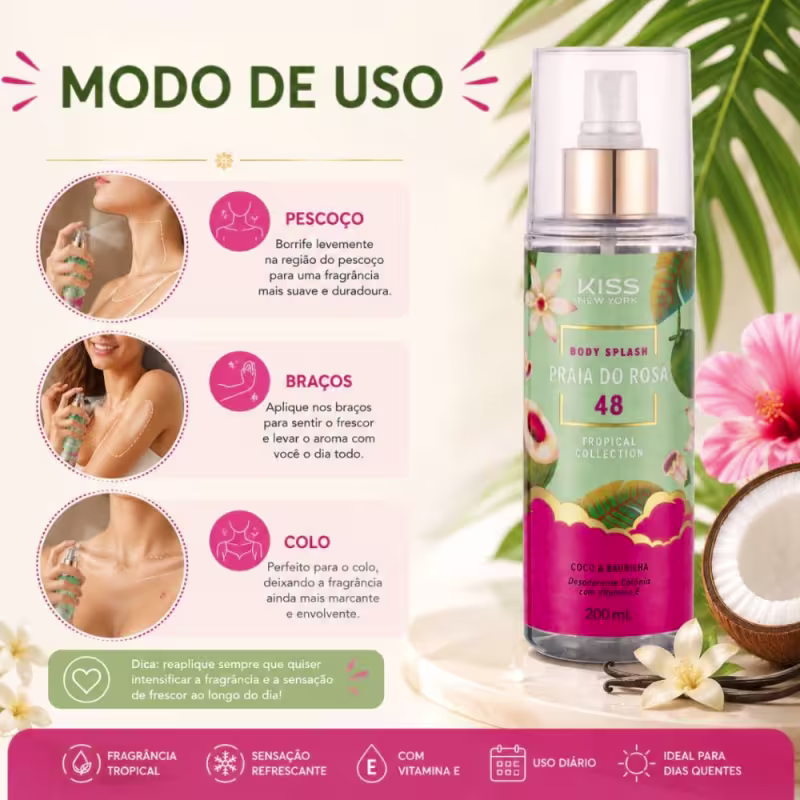 Body Splash Kiss Ny Tropical Collection Praia Do Rosa 48 Coco & Baunilha 200ml