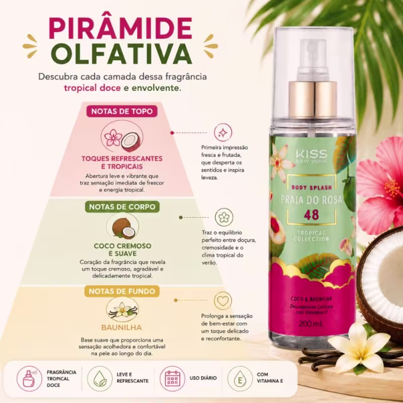 Body Splash Kiss Ny Tropical Collection Praia Do Rosa 48 Coco & Baunilha 200ml
