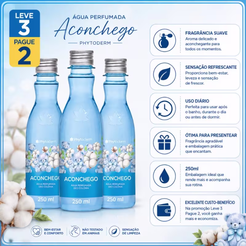 Água Perfumada Deo Colônia Phytoderm Leve 3 Pague 2 Aconchego 250ml