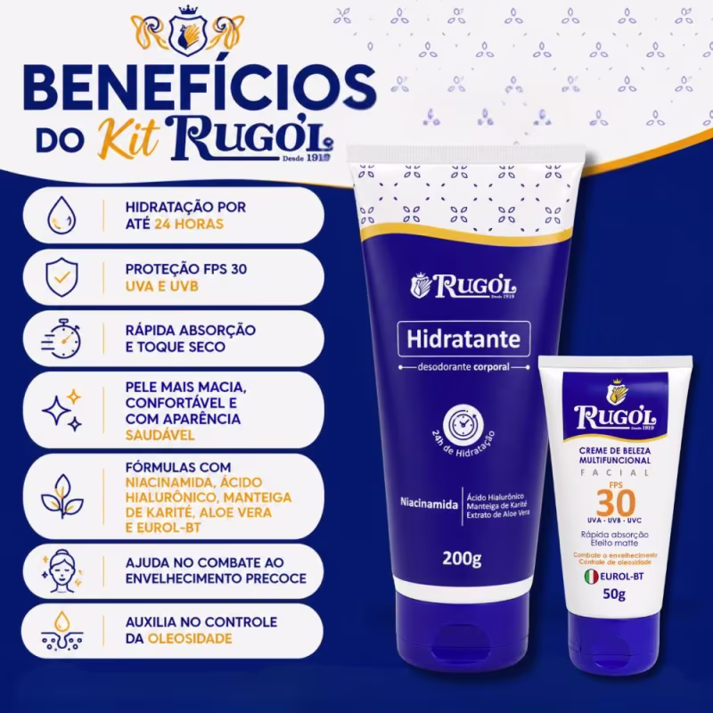 Kit Rugol: Hidratante Corporal 200g e Creme Fps30 50g