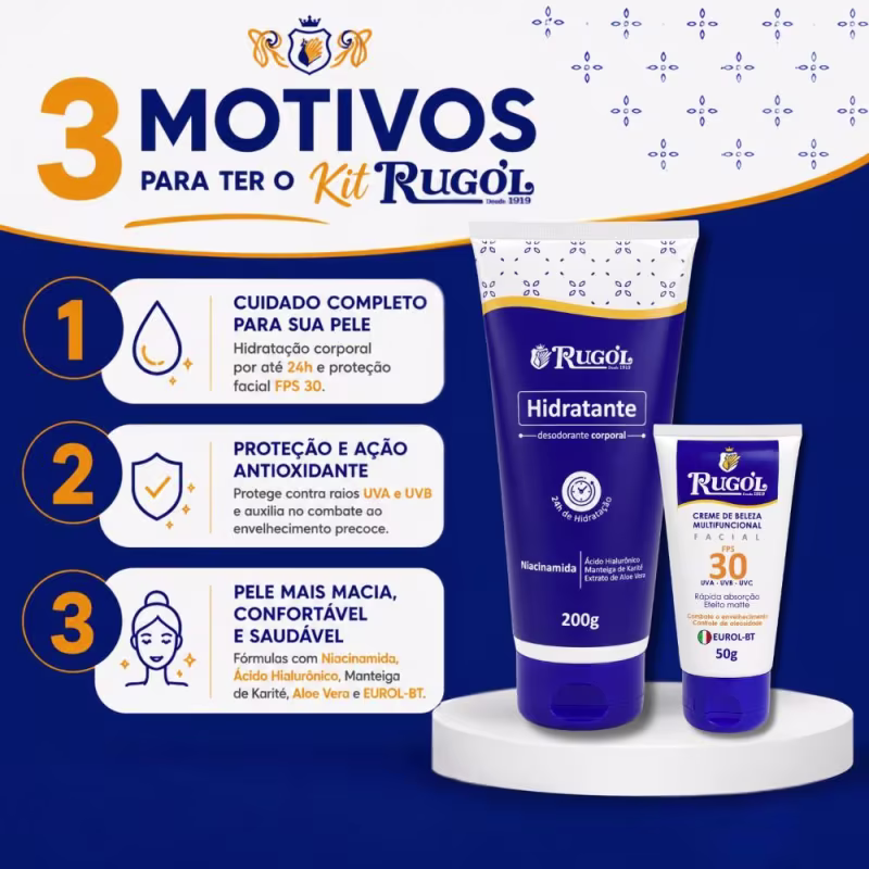 Kit Rugol: Hidratante Corporal 200g e Creme Fps30 50g